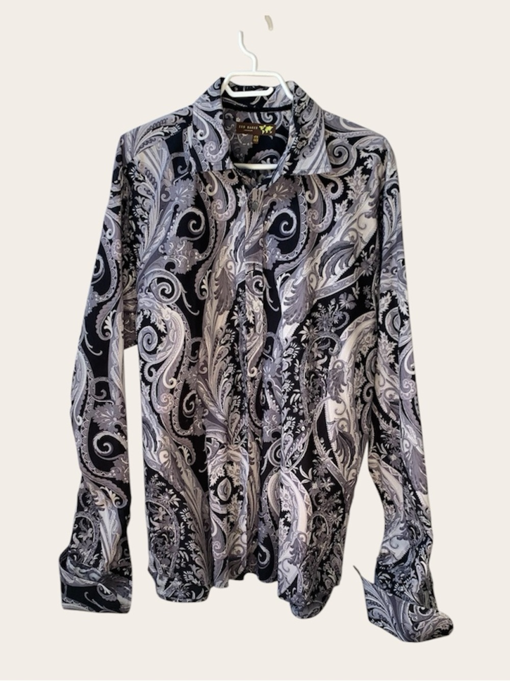 Ted Baker Black and Gray Paisley Button-Up Shirt Jacket